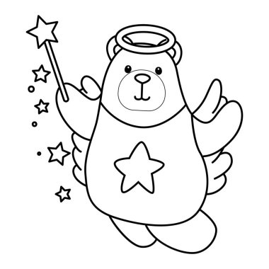 Sevimli ayı ikonunun renkli sayfaları. Peri kostümü giyen ayı çizgisi