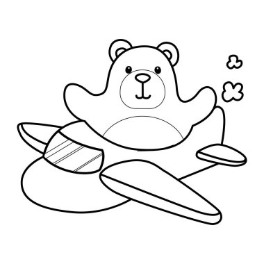Sevimli ayı ikonu. Günlük aktivitelerdeki komik ayı. Uçağa binen ayının ana hatları