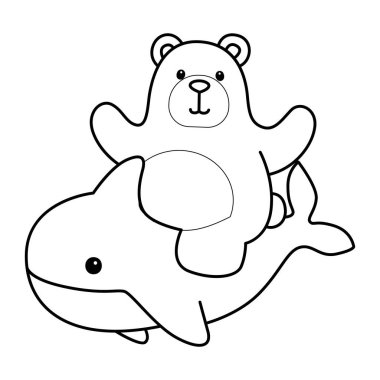 Sevimli ayı ikonu. Günlük aktivitelerdeki komik ayı. Köpekbalığına binen ayının ana hatları