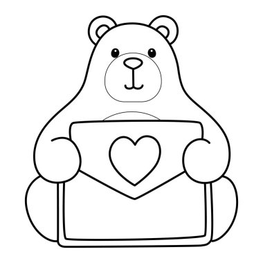 Sevimli ayı ikonu. Günlük aktivitelerdeki komik ayı. Ayının taslağı bir aşk mektubu getir.