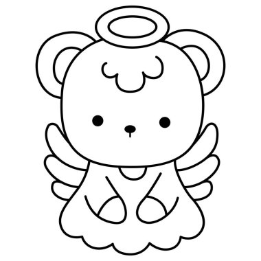 Sevimli ayı kış ikonunun renkli sayfaları. Ayı kışı ve melek kostümü.