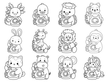 Sevimli hayvanların boyama sayfaları. Birilerini telefonla arayan hayvanların ana hatları