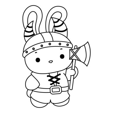 Şirin tavşan ikonu. Cadılar Bayramı aktivitelerinde komik tavşan. Viking kostümü giyen tavşanın boyama sayfaları