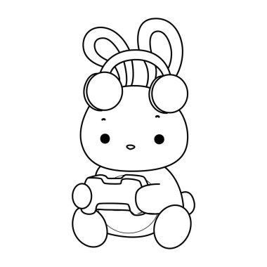 Komik Tavşan 'ın günlük aktivitelerini boyama kitabı. Oyun oynayan tavşanın ana hatları