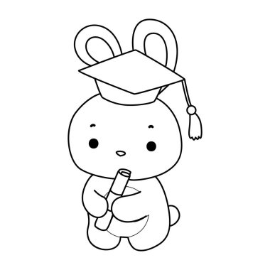 Komik Tavşan 'ın günlük aktivitelerini boyama kitabı. Tavşan taslağı bir mezuniyetti.