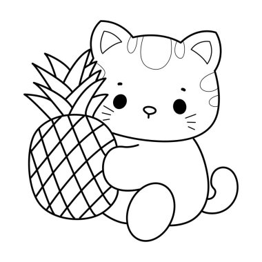 Albüm ve çıkartma için Kawaii hayvan kedisini boyamak. Kedi çizgisi Ananas getir