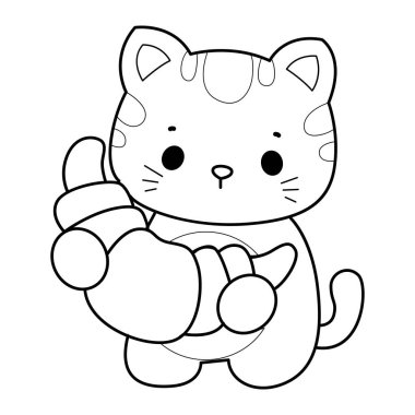 Albüm ve çıkartma için Kawaii hayvan kedisini boyamak. Kedi çizgisi, ekmek getir.