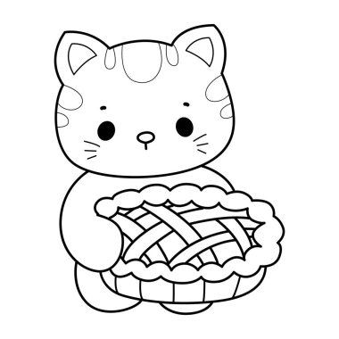 Albüm ve çıkartma için Kawaii hayvan kedisini boyamak. Kedi çizgisi Kirazlı turta getir