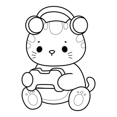 Çeşitli aktiviteleri olan bir grup sevimli kedi. Albüm ve çıkartma için Kawaii hayvan yavrusu. Oyun oynayan kedinin ana hatları