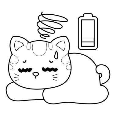 Çeşitli aktiviteleri olan bir grup sevimli kedi. Albüm ve çıkartma için Kawaii hayvan yavrusu. Kedi taslağı çok yorucuydu.