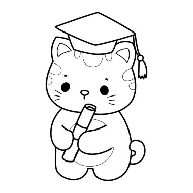 Çeşitli aktiviteleri olan bir grup sevimli kedi. Albüm ve çıkartma için Kawaii hayvan yavrusu. Kedinin taslağı mezuniyetti.