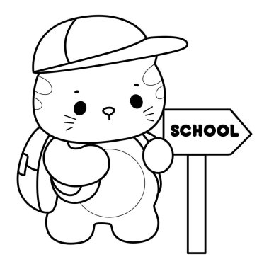 Çeşitli aktiviteleri olan bir grup sevimli kedi. Albüm ve çıkartma için Kawaii hayvan yavrusu. Kedinin taslağı okula gitmek istiyor.