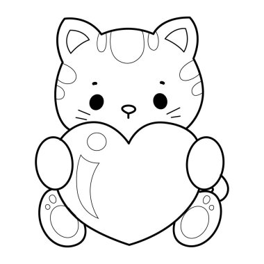 Çeşitli aktiviteleri olan bir grup sevimli kedi. Albüm ve çıkartma için Kawaii hayvan yavrusu. Kedi çizgisi bir aşk işareti getir