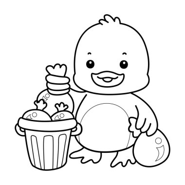 Şirin ördek ikonu. Komik bebek ördek hayvan serisi örnekleri. Yumuşak Ördek Tasarımları 'nın hayatı. Ördek çizgisi, çöpü yerine at.