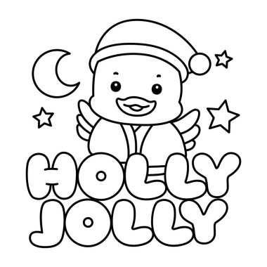 Şirin Ördek Noel vektör ikonu. Komik bebek ördek hayvan serisi Noel illüstrasyonu. Noel Baba Ördeği 'nin ana hatları.