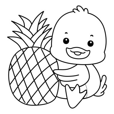 Şirin ördek ikonu. Komik bebek ördek hayvan serisi örnekleri. Yumuşak Ördek Tasarımları 'nın hayatı. Ördek çizgisi Ananas getir