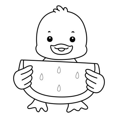 Şirin ördek ikonu. Komik bebek ördek hayvan serisi örnekleri. Yumuşak Ördek Tasarımları 'nın hayatı. Ördek çizgisi Bir karpuz getir