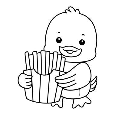 Şirin ördek ikonu. Komik bebek ördek hayvan serisi örnekleri. Yumuşak Ördek Tasarımları 'nın hayatı. Ördek çizgisi Patates kızartması getir