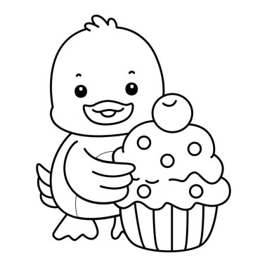 Şirin ördek ikonu. Komik bebek ördek hayvan serisi örnekleri. Yumuşak Ördek Tasarımları 'nın hayatı. Ördek çizgisi, kremalı kek getir.