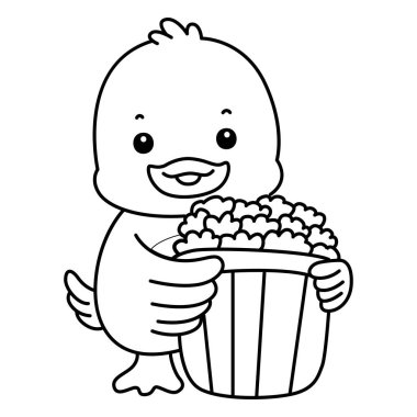 Şirin ördek ikonu. Komik bebek ördek hayvan serisi örnekleri. Yumuşak Ördek Tasarımları 'nın hayatı. Ördek çizgisi Patlamış mısır getir