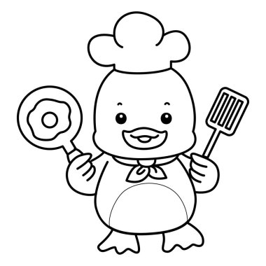 Şirin ördek ikonu. Komik bebek ördek hayvan serisi örnekleri. Yumuşak Ördek Tasarımları 'nın hayatı. Ördeğin taslağı yumurta pişirmek istiyor.