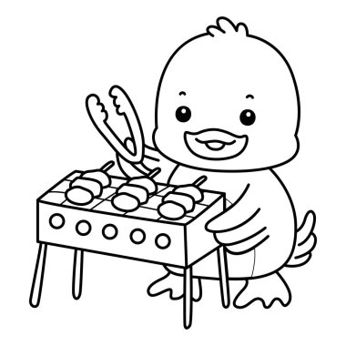 Şirin ördek ikonu. Komik bebek ördek hayvan serisi örnekleri. Yumuşak Ördek Tasarımları 'nın hayatı. Ördeğin ana hatları barbeküyü kızarttı.