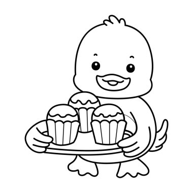 Şirin ördek ikonu. Komik bebek ördek hayvan serisi örnekleri. Yumuşak Ördek Tasarımları 'nın hayatı. Ördeğin ana hatları. Üç tane kek getir.