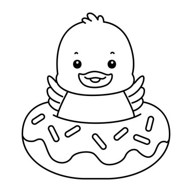 Şirin ördek ikonu. Komik bebek ördek hayvan serisi örnekleri. Yumuşak Ördek Tasarımları 'nın hayatı. Çöreğe sıkışmış ördeğin ana hatları