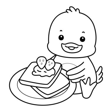 Şirin ördek ikonu. Komik bebek ördek hayvan serisi örnekleri. Yumuşak Ördek Tasarımları 'nın hayatı. Ördek çizgisi Çilekli ekmek getir