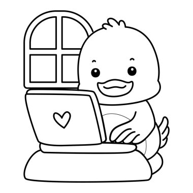 Şirin ördek ikonu. Komik bebek ördek hayvan serisi örnekleri. Yumuşak Ördek Tasarımları 'nın hayatı. Not defterine ördek yazısının ana hatları