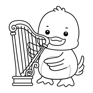 Şirin ördek ikonu. Komik bebek ördek hayvan serisi örnekleri. Yumuşak Ördek Tasarımları 'nın hayatı. Harpa çalan ördek taslağı.