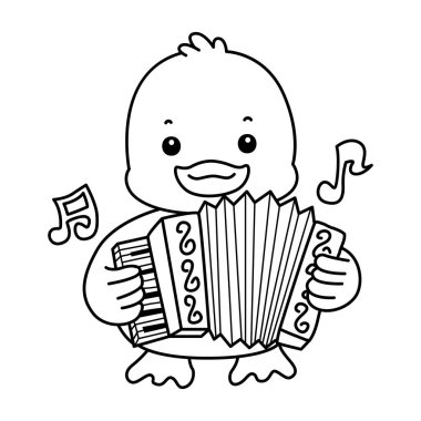 Şirin ördek ikonu. Komik bebek ördek hayvan serisi örnekleri. Yumuşak Ördek Tasarımları 'nın hayatı. Akordeon çalan ördek çizgisi