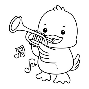 Şirin ördek ikonu. Komik bebek ördek hayvan serisi örnekleri. Yumuşak Ördek Tasarımları 'nın hayatı. Trompet çalan ördek çizgisi