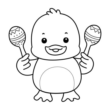 Şirin ördek ikonu. Komik bebek ördek hayvan serisi örnekleri. Yumuşak Ördek Tasarımları 'nın hayatı. Marakas çalan ördek çizgisi