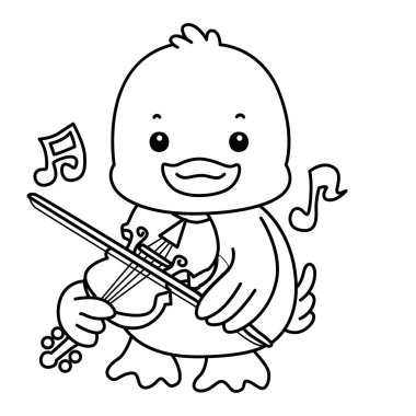 Şirin ördek ikonu. Komik bebek ördek hayvan serisi örnekleri. Yumuşak Ördek Tasarımları 'nın hayatı. Keman çalan ördek taslağı