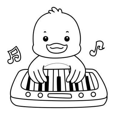 Şirin ördek ikonu. Komik bebek ördek hayvan serisi örnekleri. Yumuşak Ördek Tasarımları 'nın hayatı. Piyano çalan ördek taslağı