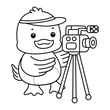 Şirin ördek ikonu. Komik bebek ördek hayvan serisi örnekleri. Yumuşak Ördek Tasarımları 'nın hayatı. Ördeğin kamera ile içerik oluşturma çizgisi