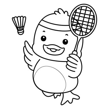 Şirin ördek ikonu. Komik bebek ördek hayvan serisi örnekleri. Yumuşak Ördek Tasarımları 'nın hayatı. Badminton oynayan ördek çizgisi