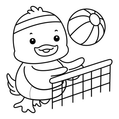 Şirin ördek ikonu. Komik bebek ördek hayvan serisi örnekleri. Yumuşak Ördek Tasarımları 'nın hayatı. Voleybol oynayan ördek çizgisi