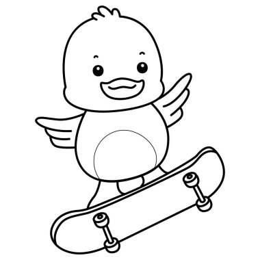 Şirin ördek ikonu. Komik bebek ördek hayvan serisi örnekleri. Yumuşak Ördek Tasarımları 'nın hayatı. Kaykay oynayan ördeğin ana hatları