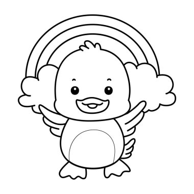 Şirin ördek ikonu. Komik bebek ördek hayvan serisi örnekleri. Yumuşak Ördek Tasarımları 'nın hayatı. Gökkuşağının önündeki ördek çizgisi