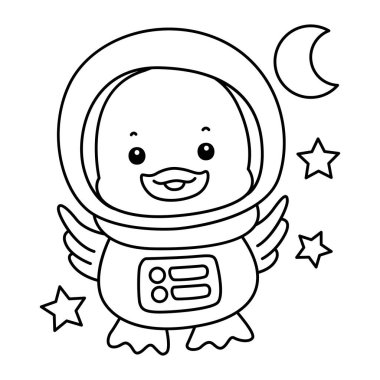 Şirin ördek ikonu. Komik bebek ördek hayvan serisi örnekleri. Yumuşak Ördek Tasarımları 'nın hayatı. Astronot kostümlü ördek çizgisi