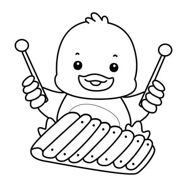 Şirin ördek ikonu. Komik bebek ördek hayvan serisi örnekleri. Yumuşak Ördek Tasarımları 'nın hayatı. Ksilofon çalan ördek taslağı