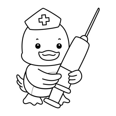 Şirin ördek ikonu. Komik bebek ördek hayvan serisi örnekleri. Yumuşak Ördek Tasarımları 'nın hayatı. Ördek çizgisi Şırınga getir