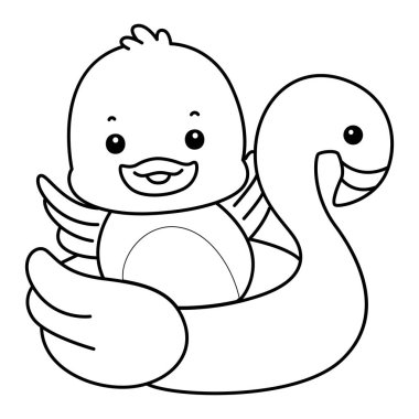 Şirin ördek ikonu. Komik bebek ördek hayvan serisi örnekleri. Yumuşak Ördek Tasarımları 'nın hayatı. Flamingo lastiğine sıkışmış ördeğin ana hatları