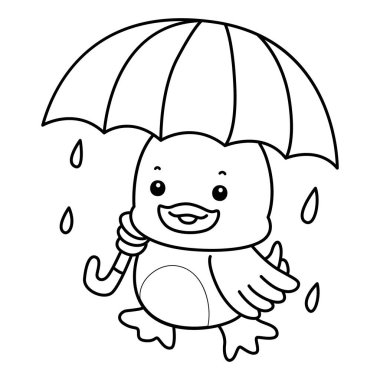 Şirin ördek ikonu. Komik bebek ördek hayvan serisi örnekleri. Yumuşak Ördek Tasarımları 'nın hayatı. Ördek çizgisi Şemsiye getir