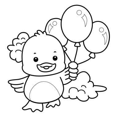 Şirin ördek ikonu. Komik bebek ördek hayvan serisi örnekleri. Yumuşak Ördek Tasarımları 'nın hayatı. Ördek çizgisi. Üç balon getir.