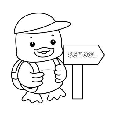 Şirin ördek ikonu. Komik bebek ördek hayvan serisi örnekleri. Yumuşak Ördek Tasarımları 'nın hayatı. Ördeğin taslağı okula gitmek istiyor.