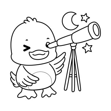 Şirin ördek ikonu. Komik bebek ördek hayvan serisi örnekleri. Yumuşak Ördek Tasarımları 'nın hayatı. Ördeğin ana hatları Ay 'ı teleskopla görmek