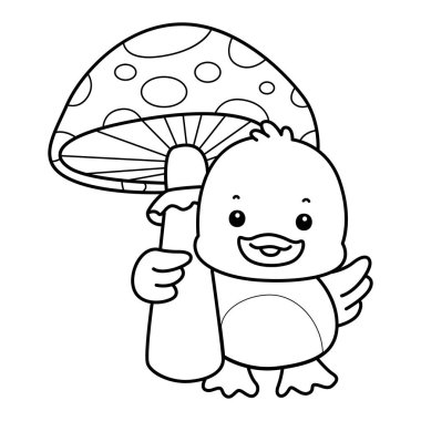 Şirin ördek ikonu. Komik bebek ördek hayvan serisi örnekleri. Yumuşak Ördek Tasarımları 'nın hayatı. Ördek çizgisi Bir mantar getir